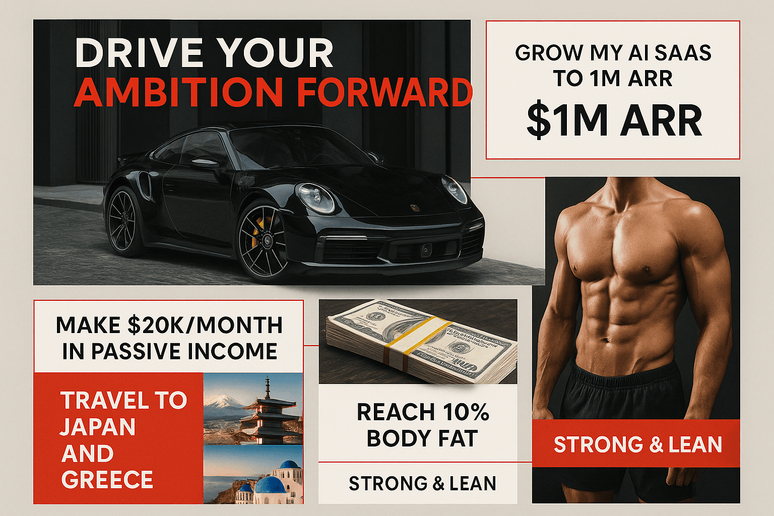 Vision board with business and fitness goals
