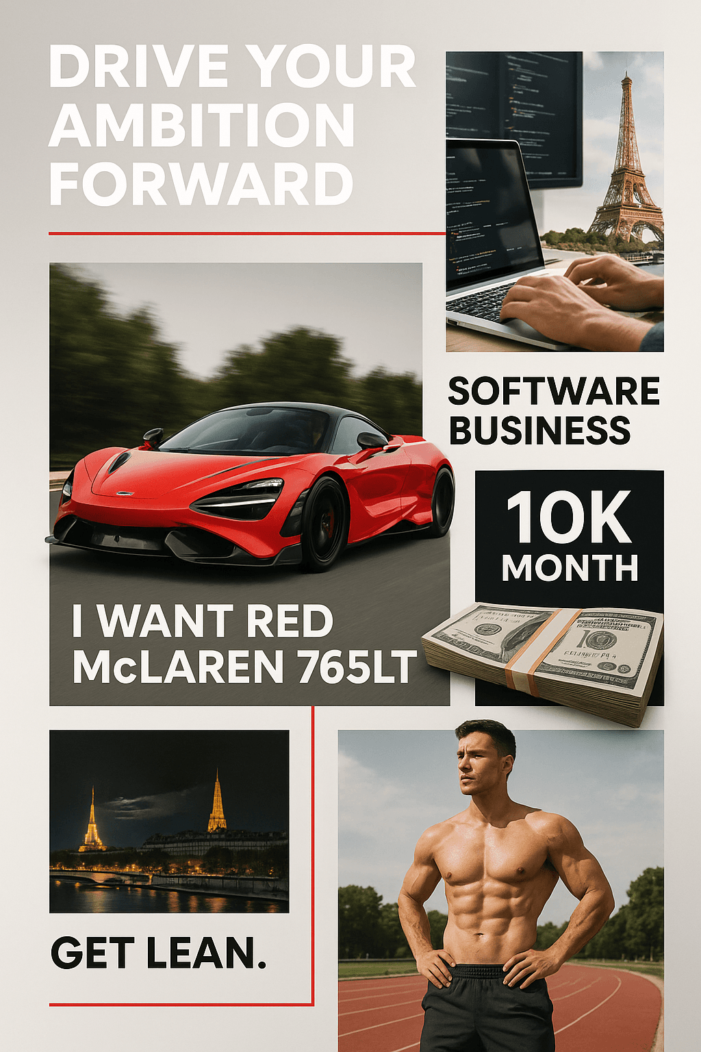 Vision board with McLaren and fitness goals