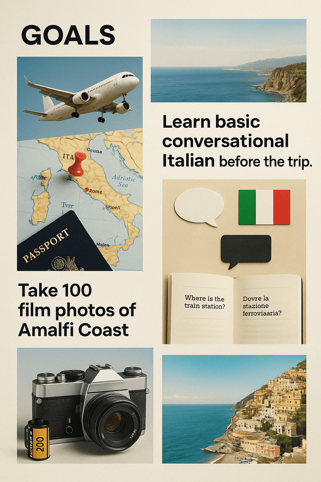 Vision board with Italy travel goals