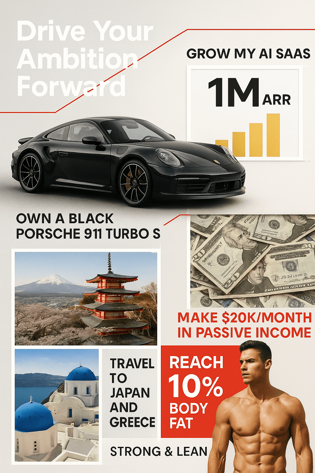 Vision board with Porsche and travel to Japan