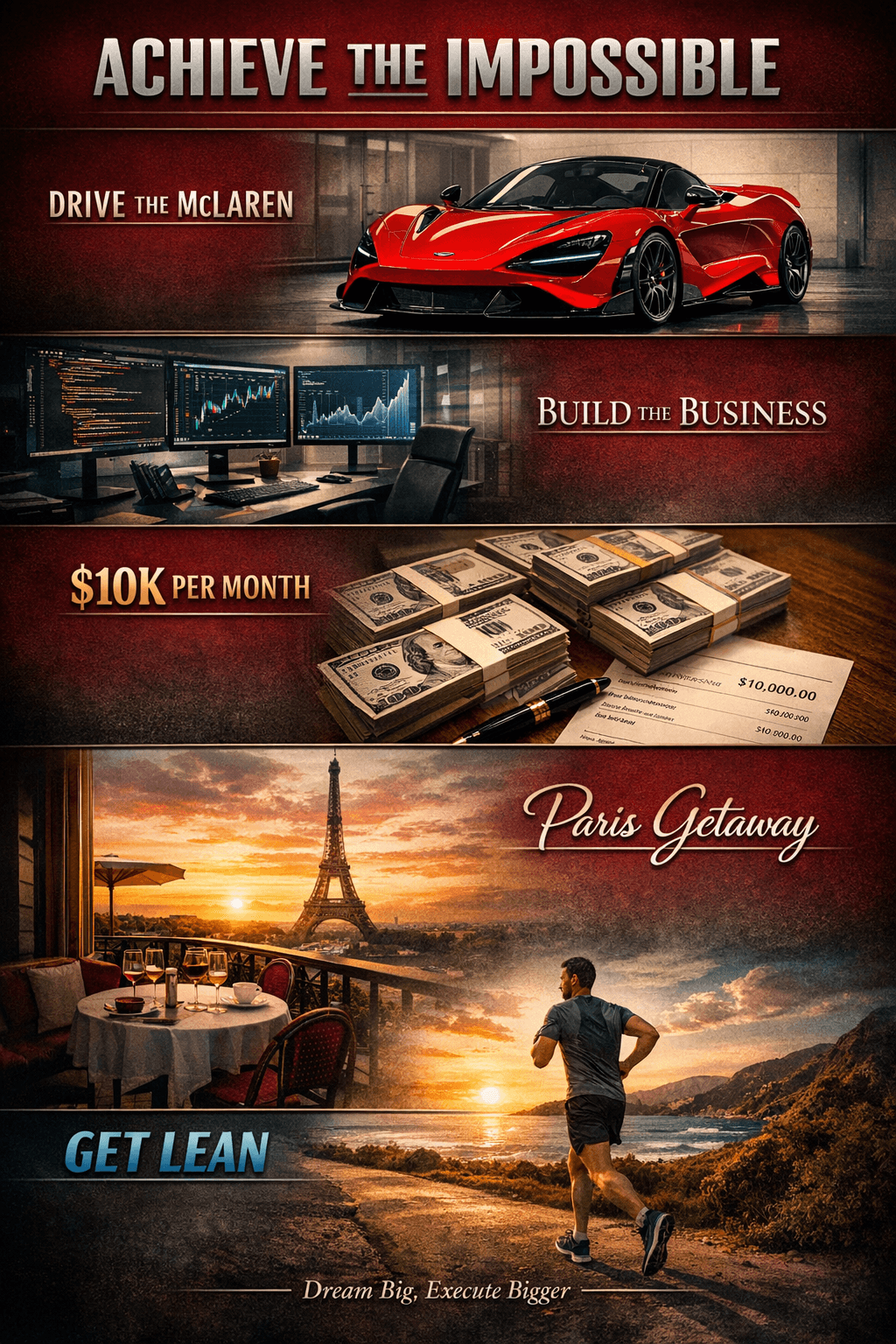 Achieve the Impossible cinematic vision board with McLaren and business goals