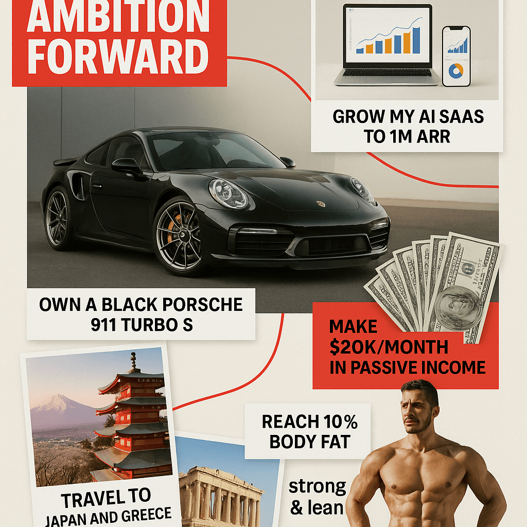 Vision board with AI SaaS and passive income goals